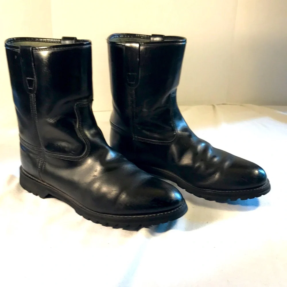 Men’s  VIBRAM Vintage Black Leather Biker Work Goth Western Short Pull On Boots